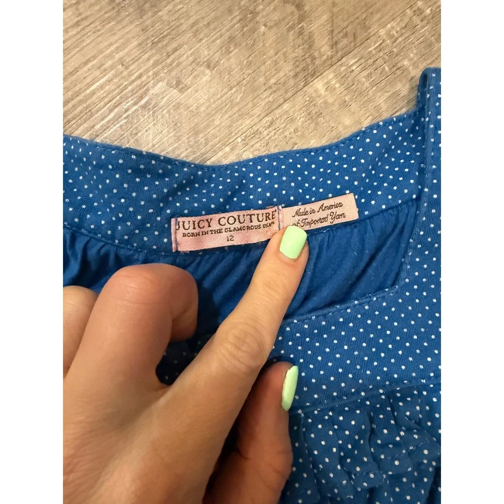 Vintage Juicy Couture Blue Polka Dot Ruffle Shift Dress - Size 12 (Girls/Junior)